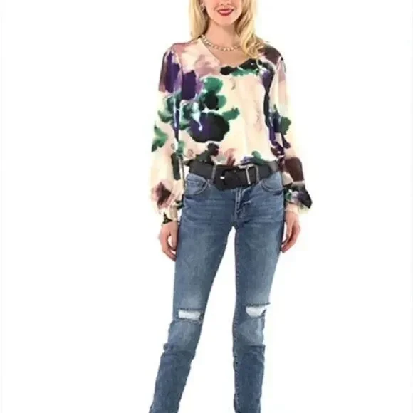 NEW~Women's Cabi #4341 Mystic Blouse in Aurora Floral Watercolor Size Small - Picture 3 of 11
